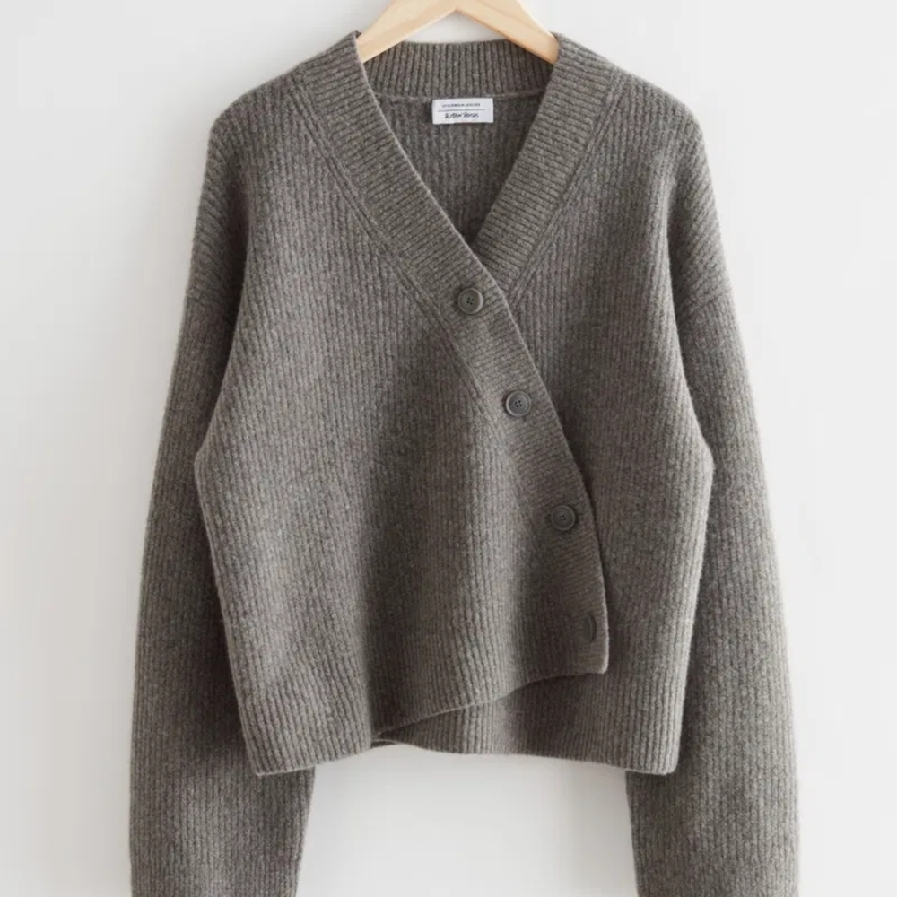 & Other Stories Gray Cardigan Sweater V-Neck Cropped